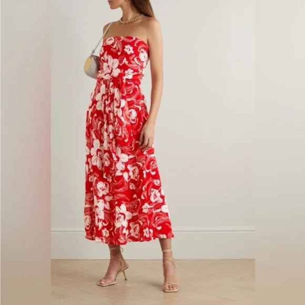 Faithfull The Brand Maivi Midi Dress In Camara Floral Red, US8/AU12/L, NWT
